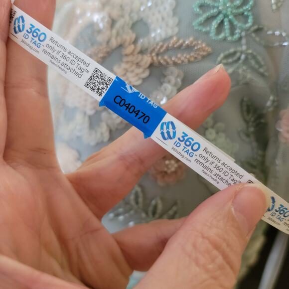 Mac Duggal 6 Seafoam Green 9134 Floral Midi Short Sleeve Sequin Beaded Dress New - Picture 12 of 14